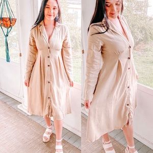 LAUREL Linen Button Front Midi Dress natural oat